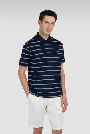 Paul Shark Paul Shark Erkek Kısa Kol Polo Yaka Çizgi Desen Pike Örgü Lacivert-Beyaz Polo Yaka T-Shirt 25411304-373