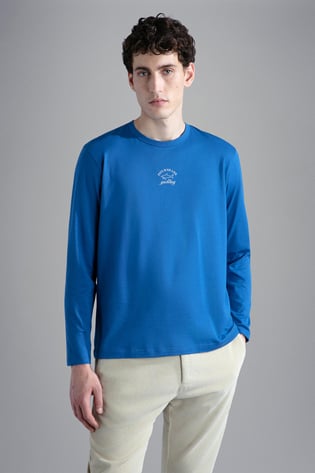 Paul Shark Paul Shark Erkek Marka Logo Detaylı Regular Fit Uzun Kollu Mavi T-Shirt 12311663-402