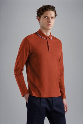 Paul Shark Paul Shark Erkek Polo Yaka Uzun Kollu Günlük Kullanım Turuncu Polo Yaka T-Shirt 14311720-972