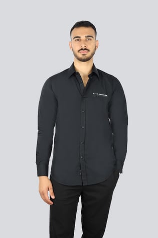 Paul Shark Paul Shark Erkek Regular Fit Pamuklu Göğsü Logo Baskılı Uzun Kollu Siyah Gömlek 25413506-011