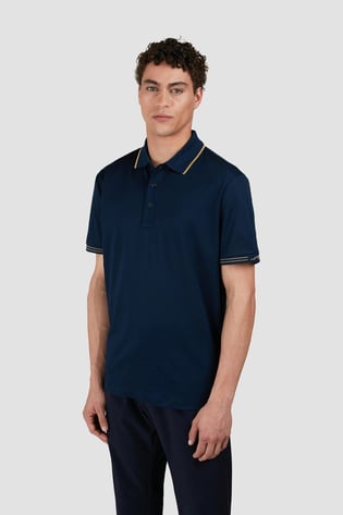 Paul Shark Paul Shark Erkek Regular Fit İnce Pike Pamuklu Kısa Kollu Mavi-Gold Polo Yaka T-Shirt 25411236-13E