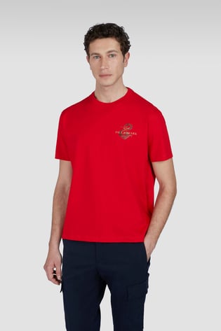 Paul Shark Paul Shark Erkek Regular Fit Grafik Baskılı Pamuklu Yuvarlak Yaka Kısa Kollu Kırmızı T-Shirt 25411101-577