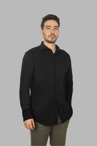 Paul Shark Paul Shark Erkek Regular Fit Gömlek Yaka Uzun Kollu Siyah Gömlek 14313046CF-011