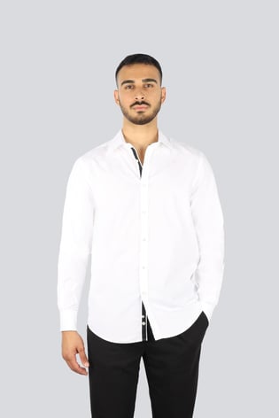Paul Shark Paul Shark Erkek Regular Fit Kolunda Logo Baskı Desenli Uzun Kollu Beyaz Gömlek 25413505-010