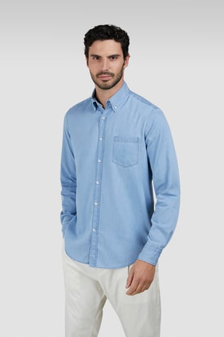 Paul Shark Paul Shark Erkek Regular Fit Düğmeli %100 Pamuklu Uzun Kollu Açık Mavi Gömlek 25413160CF-J01