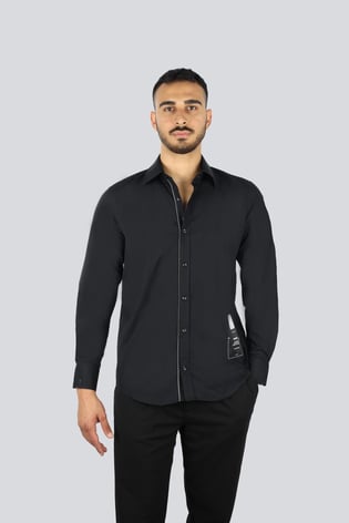Paul Shark Paul Shark Erkek Regular Fit Logo Baskılı Pamuklu Uzun Kollu Siyah Gömlek 25413527-011