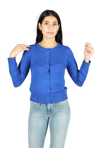 Sempre Sempre Kadın Pamuklu Regular Fit Yuvarlak Yaka Saks Kazak 8003TRKB-SAKS