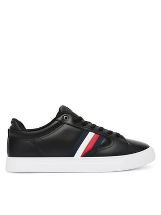 Tommy Hilfiger Tommy Hilfiger Erkek Bayrak Logolu Düz ve Rahat Taban %100 Deri Siyah Sneaker FM0FM05628-BDS