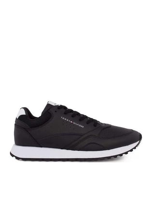Tommy Hilfiger Tommy Hilfiger Erkek Deri Topukta Kontrast Logolu Nefes Alabilen Dış Yüzey Siyah Sneaker FM0FM05512-0GX
