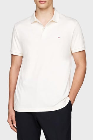 TOMMY HILFIGER Tommy Hilfiger Erkek Dokuma Polo Yaka Kısa Kol Günlük Beyaz Polo Yaka T-Shirt MW0MW35585-YBR