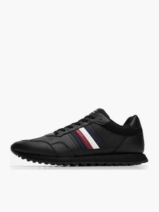 Tommy Hilfiger Tommy Hilfiger Erkek Düşük Bilekli Rahat Taban Bayrak Logolu Deri Siyah Sneaker FM0FM05637-BDS