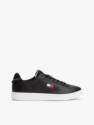TOMMY HILFIGER Tommy Hilfiger Erkek Düşük Bilekli Logo Bayraklı Deri Siyah Sneaker EM0EM01596-BDS