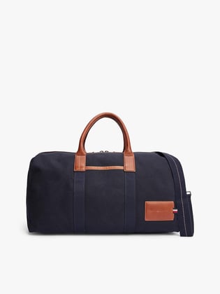 TOMMY HILFIGER Tommy Hilfiger Erkek Geniş Tasarım Pamuklu Logo Desenli Lacivert Valiz AM0AM13082-DW6