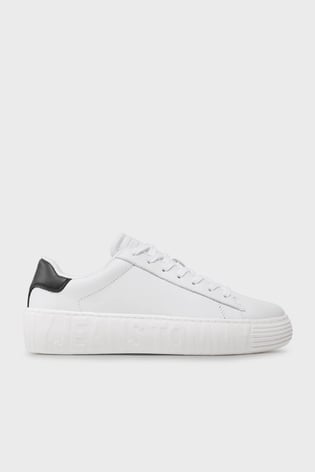 Tommy Hilfiger Tommy Hilfiger Erkek Marka Logolu Bağcıklı Kaydırmaz Tabanlı Günlük Beyaz Sneaker EM0EM01159-YBR