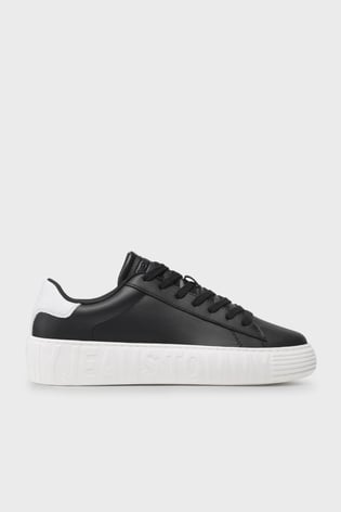 Tommy Hilfiger Tommy Hilfiger Erkek Marka Logolu Bağcıklı Kaydırmaz Tabanlı Günlük Siyah Sneaker EM0EM01159-BDS