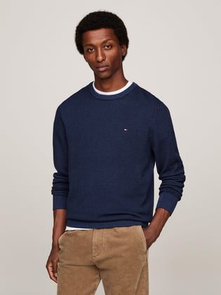 Tommy Hilfiger Tommy Hilfiger Erkek Marka Logolu Uzun Kollu Rahat Mavi Kazak MW0MW36723-0GY