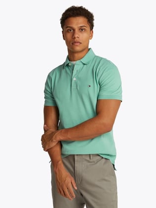 TOMMY HILFIGER Tommy Hilfiger Erkek Pamuklu Polo Yakalı Düğme Kapamalı Kısa Kollu Yeşil Polo Yaka T-Shirt MW0MW17771-L3J