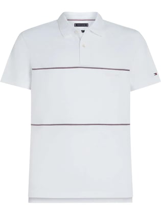 TOMMY HILFIGER Tommy Hilfiger Erkek Pamuklu Kısa Kollu Regular Fit Şerit Çizgi Detaylı Beyaz Polo Yaka T-Shirt MW0MW38125-YBR