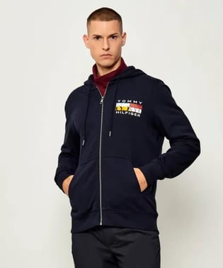 Tommy Hilfiger Tommy Hilfiger Erkek Regular Fit Kapüşonlu Bayrak Logolu %100 Pamuklu Uzun Kollu Lacivert Ceket MW0MW40043-DW5