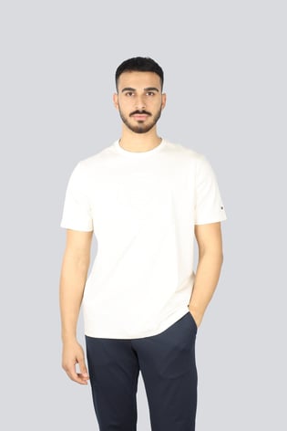 TOMMY HILFIGER Tommy Hilfiger Erkek Regular Fit Yuvarlak Yaka Önü İşeleme Desenli Kısa Kollu Sarı T-Shirt MW0MW37441-Z00