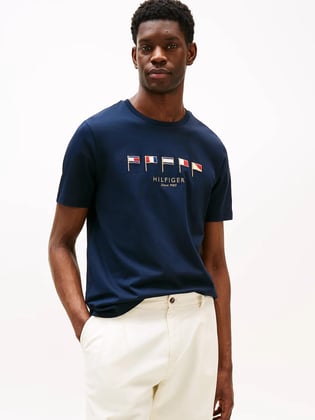 TOMMY HILFIGER Tommy Hilfiger Erkek Regular Fit Bayrak Logo İşlemeli Pamuklu Kısa Kollu Lacivert T-Shirt MW0MW38616-DW5