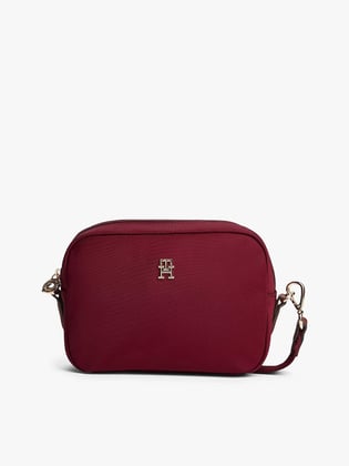 Tommy Hilfiger Tommy Hilfiger Kadın Ayarlanabilir Omuz Askılı TH Monogram Logolu Bordo Omuz Çantası AW0AW17704-VLP