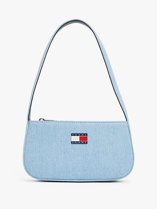 TOMMY HILFIGER Tommy Hilfiger Kadın Denim Kumaş Logo Desenli Fermuarlı Mavi Omuz Çantası AW0AW17363-0GY