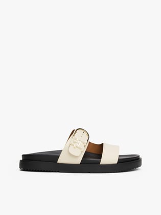 TOMMY HILFIGER Tommy Hilfiger Kadın Deri TH Tokalı Rahat Yumuşak Taban Bej Sandalet FW0FW08512-ACJ
