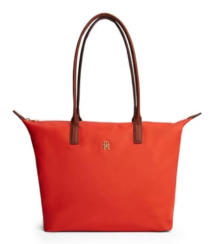 Tommy Hilfiger Tommy Hilfiger Kadın Fermuarlı İç Cepli Metalik TH Logolu Kısa Askılı Turuncu Omuz Çantası AW0AW17711-SPP