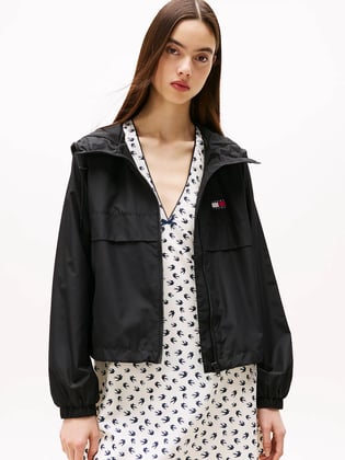 TOMMY HILFIGER Tommy Hilfiger Kadın Göğüste Tommy Rozeti İki Bel Cebi Kapşonlu Siyah Ceket DW0DW20672-BDS