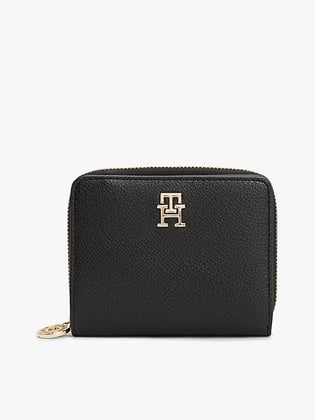 TOMMY HILFIGER Tommy Hilfiger Kadın Gold TH Monogram Logolu Bozuk Para Bölmeli Siyah Cüzdan AW0AW17473-BDS