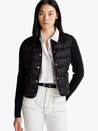 TOMMY HILFIGER Tommy Hilfiger Kadın Kolları Yün Kapitoneli Şişme Slim Fit Siyah Ceket WW0WW44343-BDS