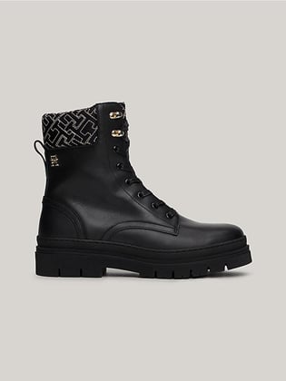Tommy Hilfiger Tommy Hilfiger Kadın Marka Logo İşlemeli Marka Logo Detaylı Deri Siyah Bot & Bootie FW0FW08166-BDS
