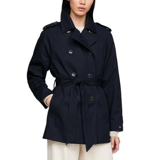 Tommy Hilfiger Tommy Hilfiger Kadın Marka Logo Detaylı Regular Fit Uzun Kollu Lacivert Trençkot WW0WW40481-DW5