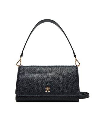 Tommy Hilfiger Tommy Hilfiger Kadın Monogram TH Logo Baskılı Çıtçıtlı Ayarlanabilir Omuz Askılı Mavi Omuz Çantası AW0AW16933-DW6