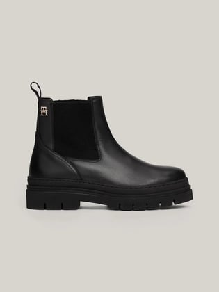 Tommy Hilfiger Tommy Hilfiger Kadın Rahat Taban Deri Düz Taban Siyah Bot & Bootie FW0FW08448-BDS