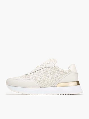 Tommy Hilfiger Tommy Hilfiger Kadın Rahat Taban TH monogram Logolu Deri Beyaz Sneaker FW0FW09051-YA8