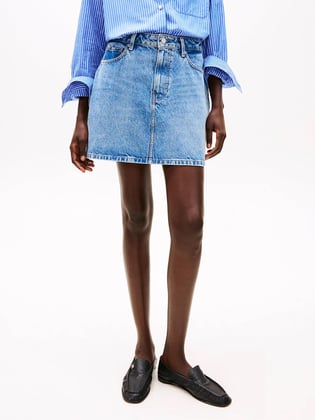 TOMMY HILFIGER Tommy Hilfiger Kadın Regular Fit Normal Bel Mini Denim Mavi Etek WW0WW44392-1A8