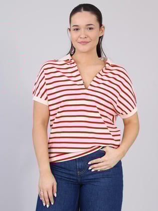 TOMMY HILFIGER Tommy Hilfiger Kadın V Yaka Kısa Kol Pamuklu Standart Boy Bej Polo Yaka T-Shirt WW0WW44512-0AH