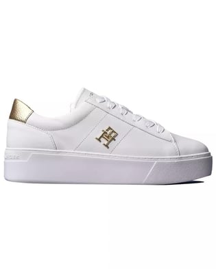 TOMMY HILFIGER Tommy Hilfiger Kadın Yuvarlak Hafif Sert Burun Yumuşak Kalın Taban Beyaz Sneaker FW0FW08648-YBS