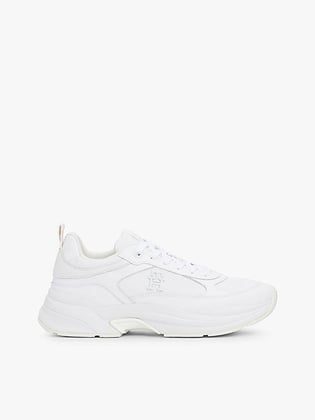 TOMMY HILFIGER Tommy Hilfiger Kadın Yüksek Taban Düşük Bilekli TH Monogram Logolu Deri Beyaz Sneaker FW0FW08474-YBS