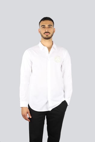Versace Versace Erkek Gömlek Yaka Uzun Kollu Logo Baskılı Beyaz-Altın Gömlek 78GALYS2CN002-G03