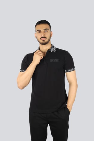 Versace Versace Erkek Polo Yaka Kısa Kollu Fermuar Detaylı Siyah Polo Yaka T-Shirt 78GAGT02CJ01T-899