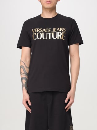 Versace Versace Erkek Regular Fit Yuvarlak Yaka Baskı Detaylı Kısa Kollu Siyah-Altın T-Shirt 78GAHT05CJ00T-G89