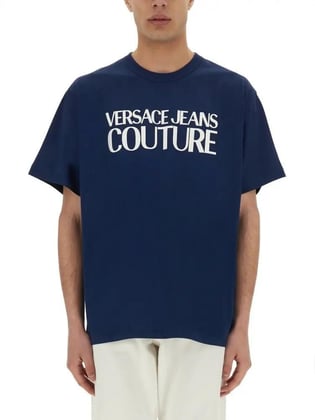 Versace Versace Erkek Regular Fit Yuvarlak Yaka Kısa Kollu Lacivert T-Shirt 78GAHE05CJ00E-283