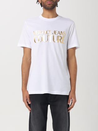 Versace Versace Erkek Regular Fit Yuvarlak Yaka Baskı Detaylı Kısa Kollu Beyaz-Altın T-Shirt 78GAHT05CJ00T-G03