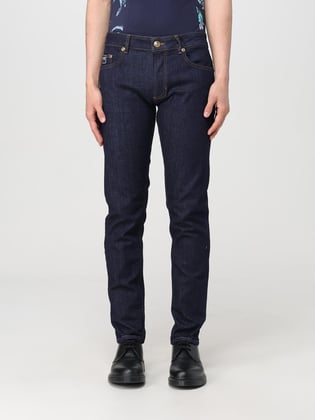 Versace Versace Erkek Slim Fit Dar Paça Düz Denim Lacivert Pantolon 78GAB5D0CDWA7-904