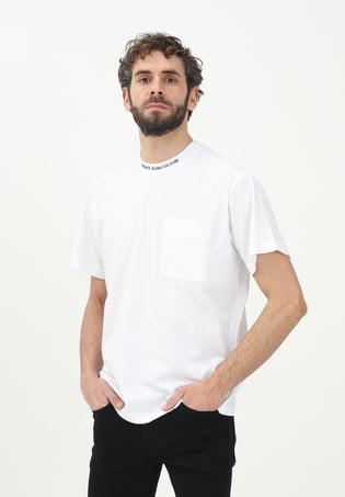 Versace Versace Erkek Yuvarlak Yaka Kısa Kollu Yakası Logo Detaylı Beyaz T-Shirt 78GAHE03CJ00E-003