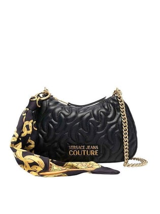 Versace Versace Kadın Siyah Üzerine Gold Marka Logolu Desenli Ayarlanabilir Zincir Askılı Siyah Omuz Çantası 75VA4BA7ZS803-899