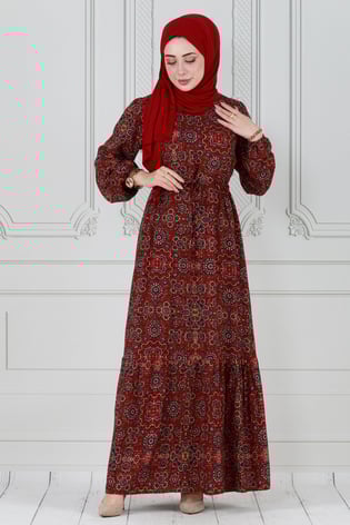 Tile Pattern Viscose Dress - red color